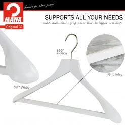 Reston Lloyd Best In Wood Metropolis Series, Bodyform Wide Shoulder Coat Hanger With Pant Bar, Profi 45/SV/HRS, White, Silver Hook
