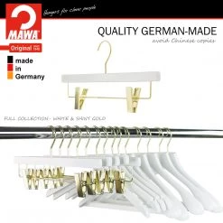 Reston Lloyd Metropolis Series, Pant & Skirt Hanger With Adjustable Clips, Trend 40D, White, Gold Hook Best In Wood