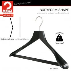 Reston Lloyd Best In Wood Metropolis Series, Bodyform Wide Shoulder Coat Hanger With Pant Bar, Profi 45/SV/HRS, Black, Silver Hook