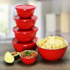 Reston Lloyd Ltd. CALYPSO BASICS 12pc Enamel On Steel Bowl Set, Red
