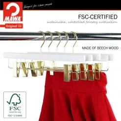 Reston Lloyd Metropolis Series, Pant & Skirt Hanger With Adjustable Clips, Trend 40D, White, Gold Hook Best In Wood
