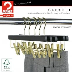 Reston Lloyd Best In Wood Metropolis Series, Pant & Skirt Hanger With Adjustable Clips, Trend 40D, Black, Gold Hook