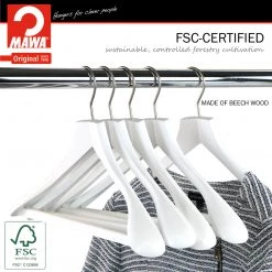 Reston Lloyd Best In Wood Metropolis Series, Bodyform Wide Shoulder Coat Hanger With Pant Bar, Profi 45/SV/HRS, White, Silver Hook