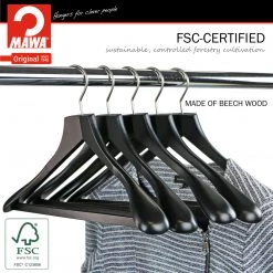 Reston Lloyd Best In Wood Metropolis Series, Bodyform Wide Shoulder Coat Hanger With Pant Bar, Profi 45/SV/HRS, Black, Silver Hook