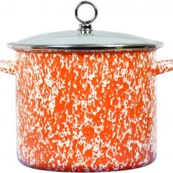 Reston Lloyd Ltd. 8 Qt Stock Pot With Glass Lid, Orange Marble