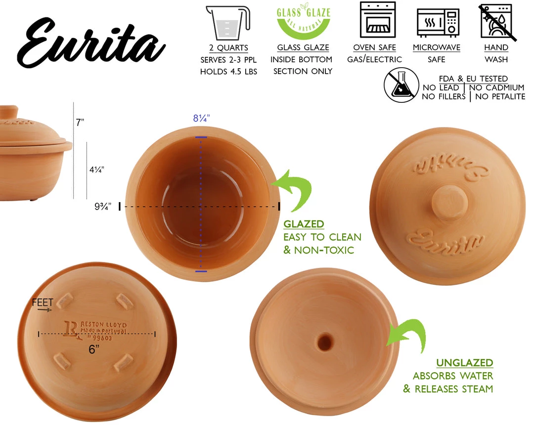 Reston Lloyd Eurita Clay Roaster Dutch Oven, 2 Quarts 4 Reston Lloyd Eurita Clay Roaster Dutch Oven, 2 Quarts