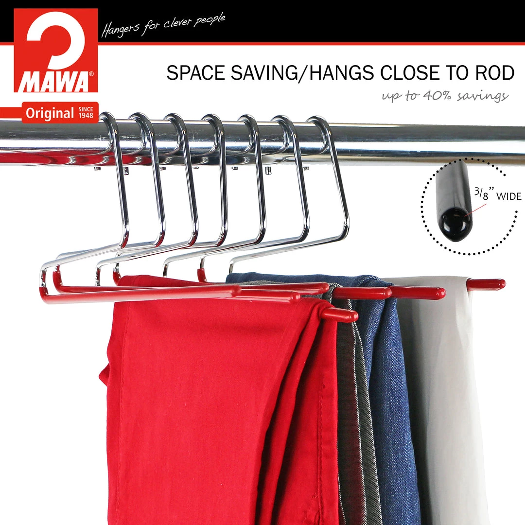 MAWA Reverse Trouser Hanger, KH-35U, Single Rod, Red MAWA HANGERS 7 MAWA Reverse Trouser Hanger, KH-35U, Single Rod, Red MAWA HANGERS