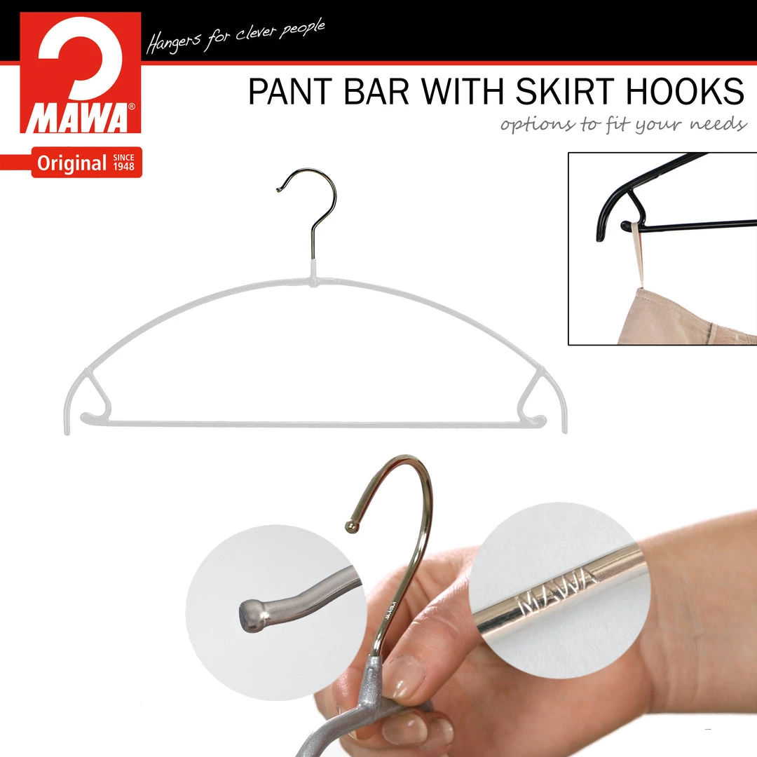 MAWA Euro Ultra Thin, 42-PTU, Pant Bar/Skirt Hook Hanger, White MAWA HANGERS 8 MAWA Euro Ultra Thin, 42-PTU, Pant Bar/Skirt Hook Hanger, White MAWA HANGERS