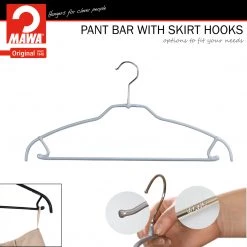 MAWA MAWA HANGERS Silhouette Ultra Thin, 42-FTU, Pant Bar/Skirt Hook Hanger, Silver