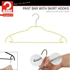 MAWA MAWA HANGERS Silhouette Ultra Thin, 42-FTU, Pant Bar/Skirt Hook Hanger, Yellow