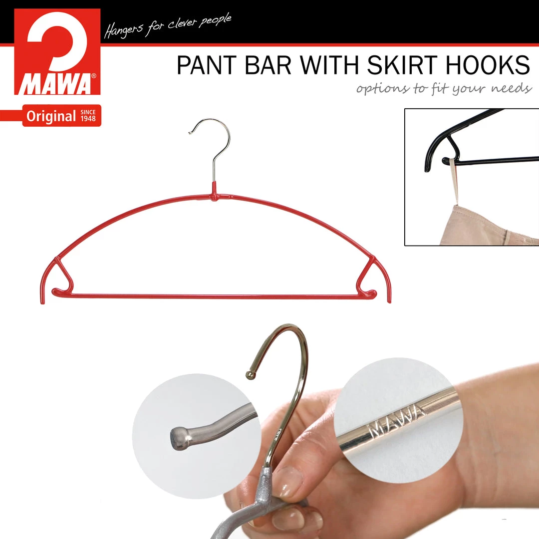 MAWA Euro Ultra Thin, 42-PTU, Pant Bar/Skirt Hook Hanger, Red MAWA HANGERS 8 MAWA Euro Ultra Thin, 42-PTU, Pant Bar/Skirt Hook Hanger, Red MAWA HANGERS