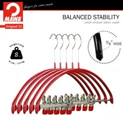 MAWA Euro, 40-PK, Pant Bar With Two Clips, Red MAWA HANGERS