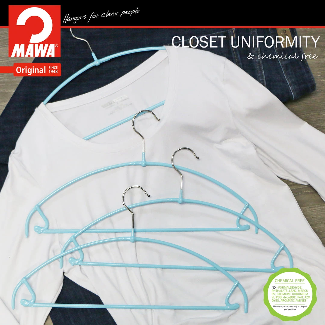 MAWA Euro Ultra Thin, 42-PTU, Pant Bar/Skirt Hook Hanger, Blue MAWA HANGERS 8 MAWA Euro Ultra Thin, 42-PTU, Pant Bar/Skirt Hook Hanger, Blue MAWA HANGERS