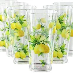 Calypso Basics Fresh Lemons, Acrylic Drinkware, 19oz Ice Tea Glass, Set Of 6